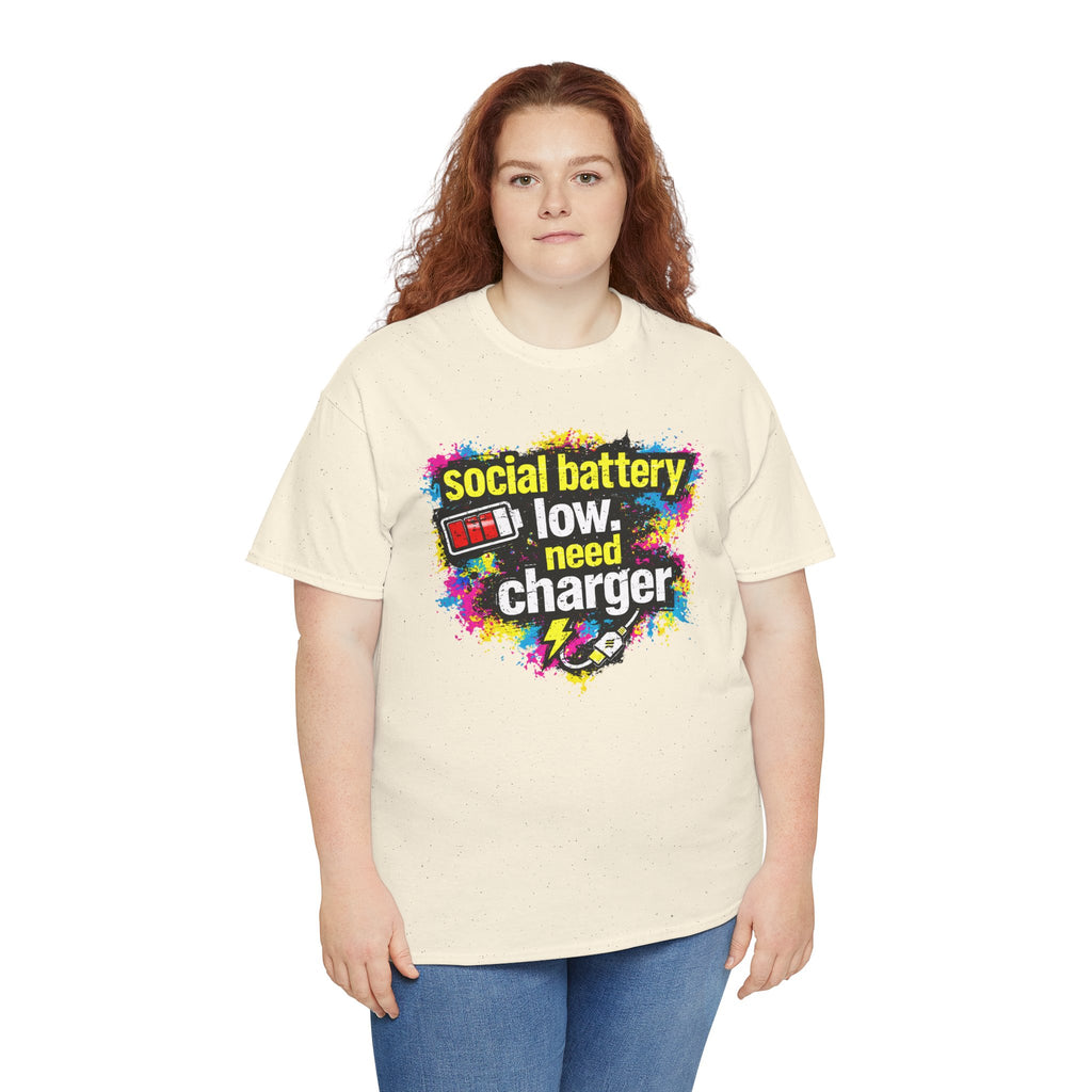 Social Battery Low Need Charger T-Shirt — Funny Sarcastic Introvert Graphic Tee
