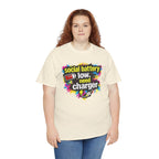 Social Battery Low Need Charger T-Shirt — Funny Sarcastic Introvert Graphic Tee