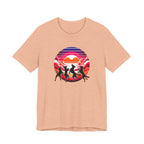 Retro Sunset Dancing Dogs T-Shirt — Vintage Rainbow Skyline Graphic Tee