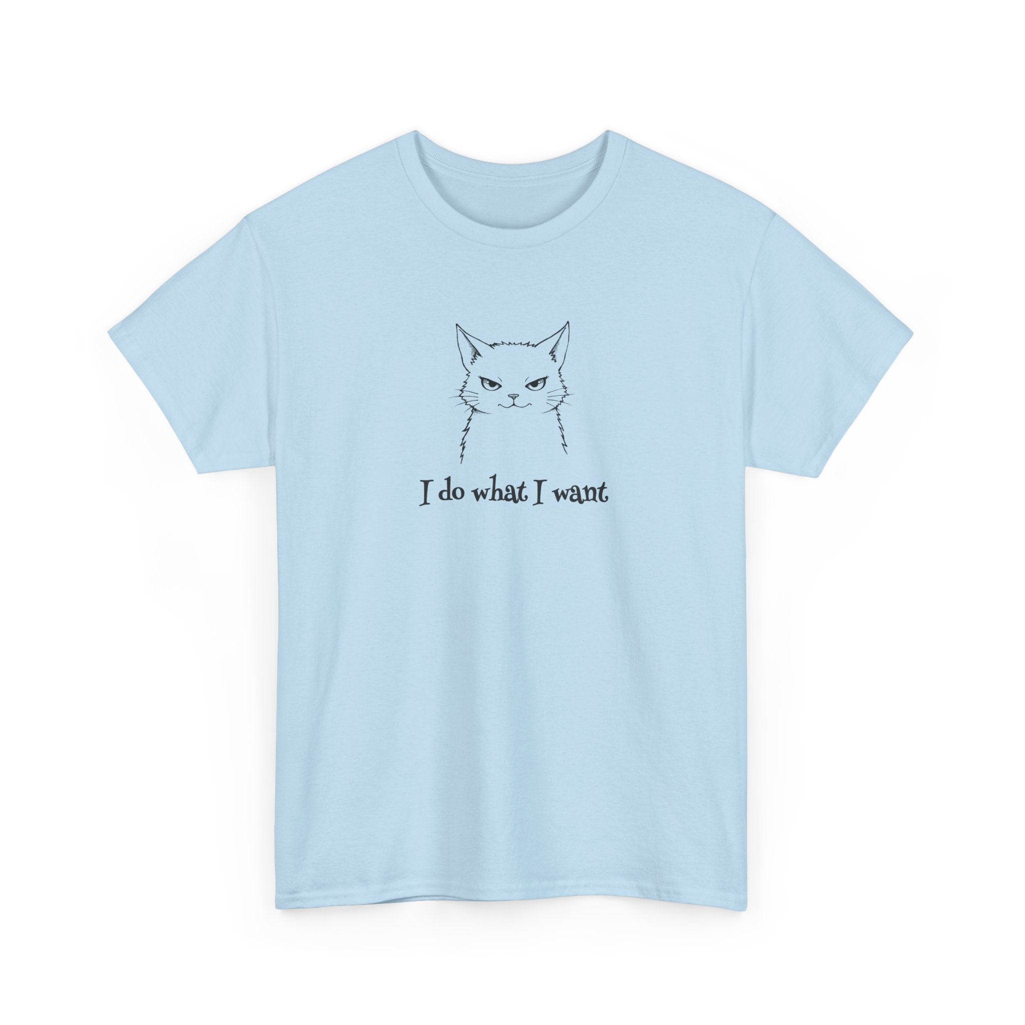 drawing of a cat with a stern look and the text 'I do what I want'