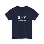 gym workout t-shirt with 'gym & tonic' text on a white background