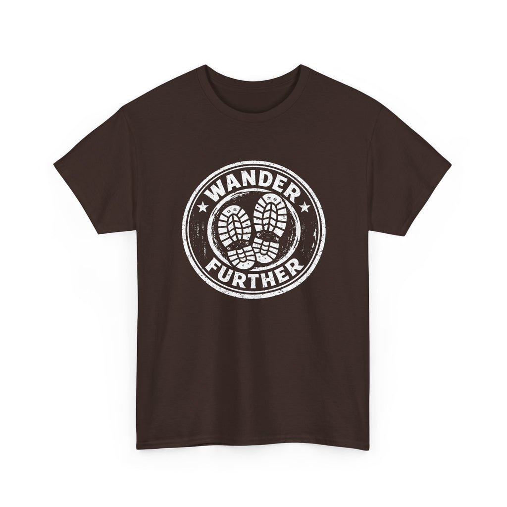 T-Shirt — 'Wander Further' Hiking Boots Graphic Tee — Outdoor Adventure Shirt
