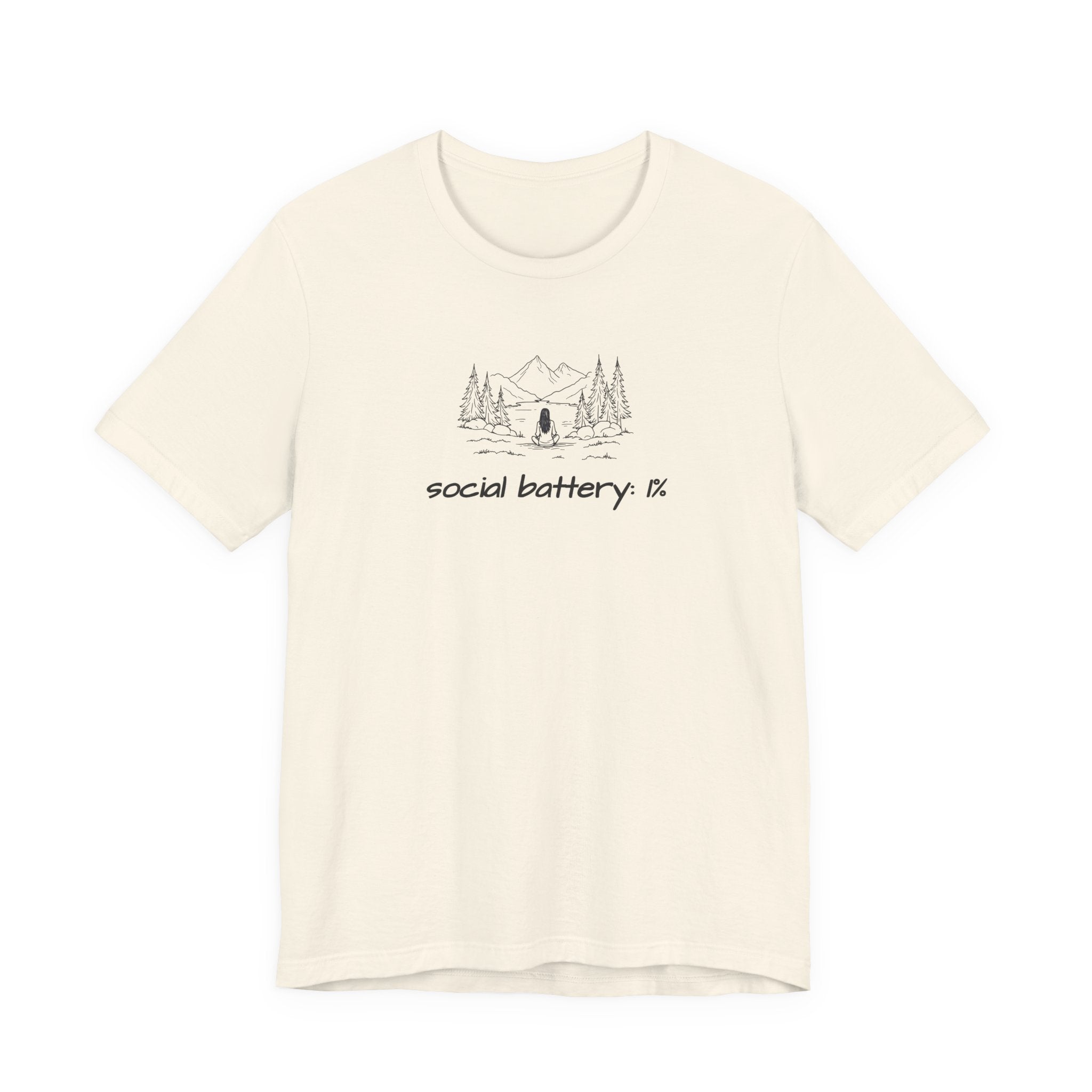 Social Battery Low T-Shirt — Minimal Camping Nature Graphic Introvert Tee