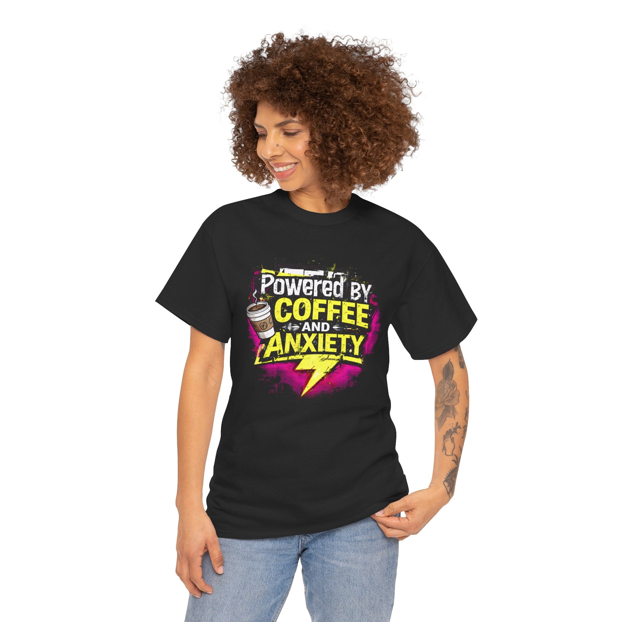 Funny Coffee & Anxiety T-Shirt — "Powered by Coffee and Anxiety" Graphic Tee