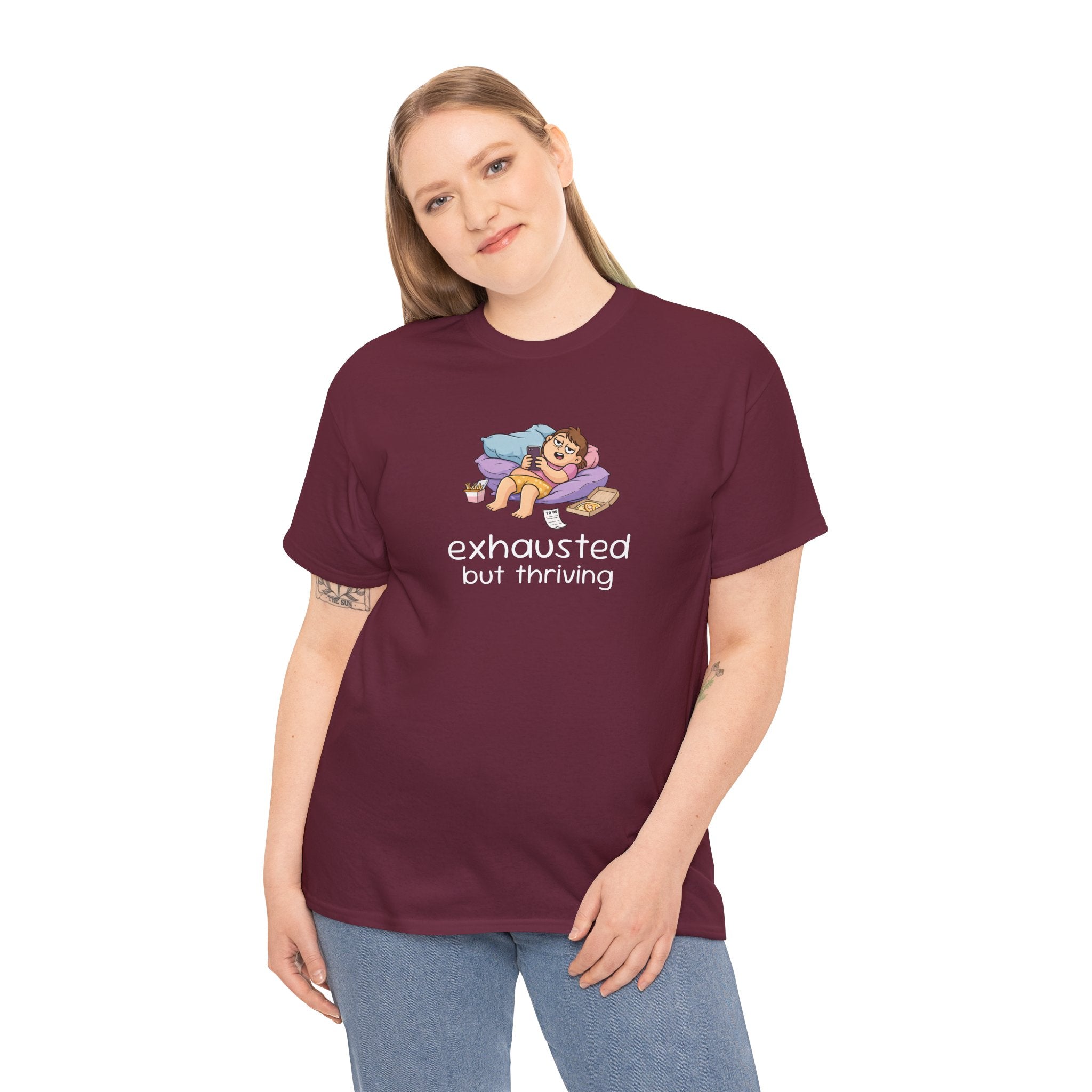 "Exhausted but Thriving" Cute Relaxed Graphic Tee