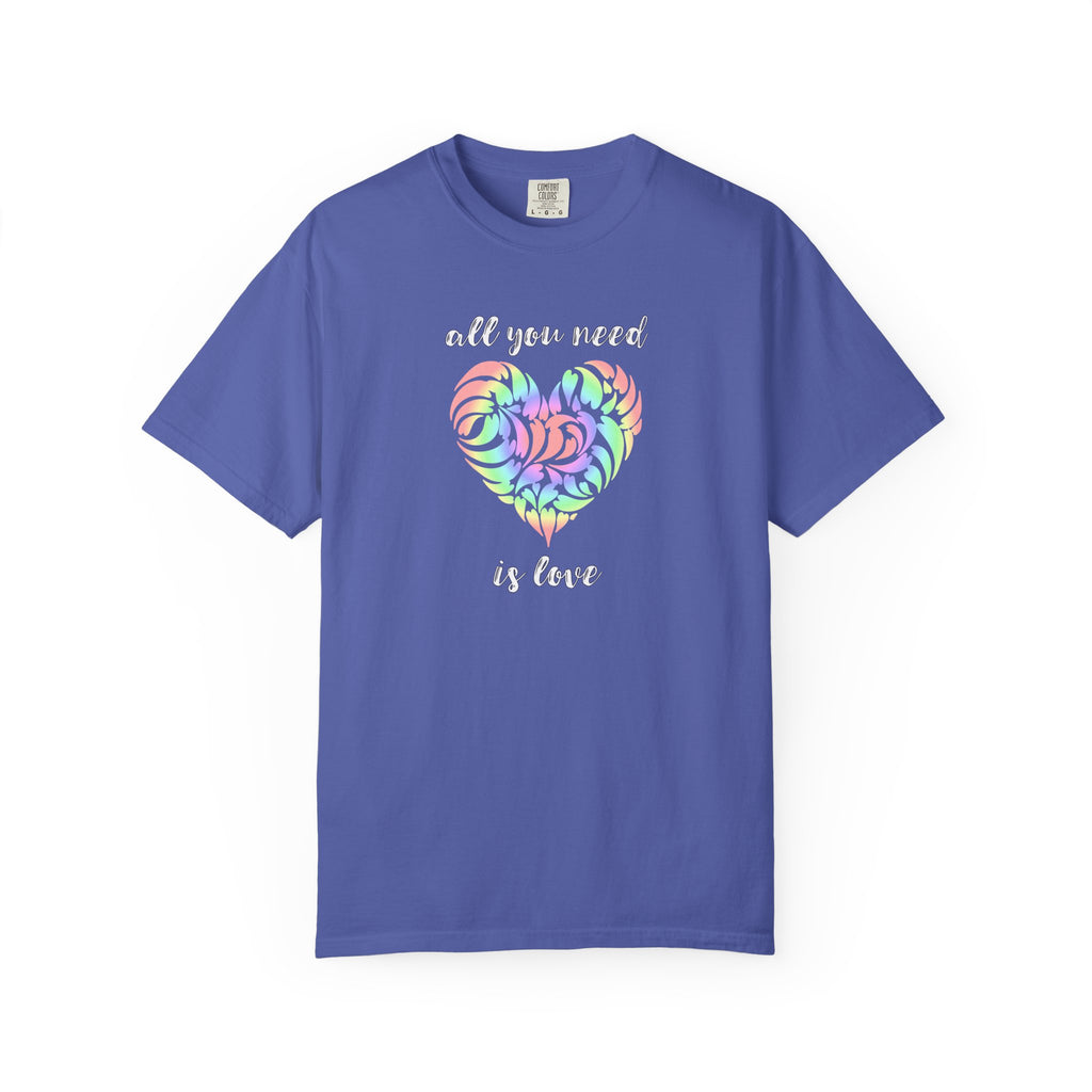 Rainbow Heart Tie-Dye Style T-Shirt — "All You Need Is Love" Graphic Tee