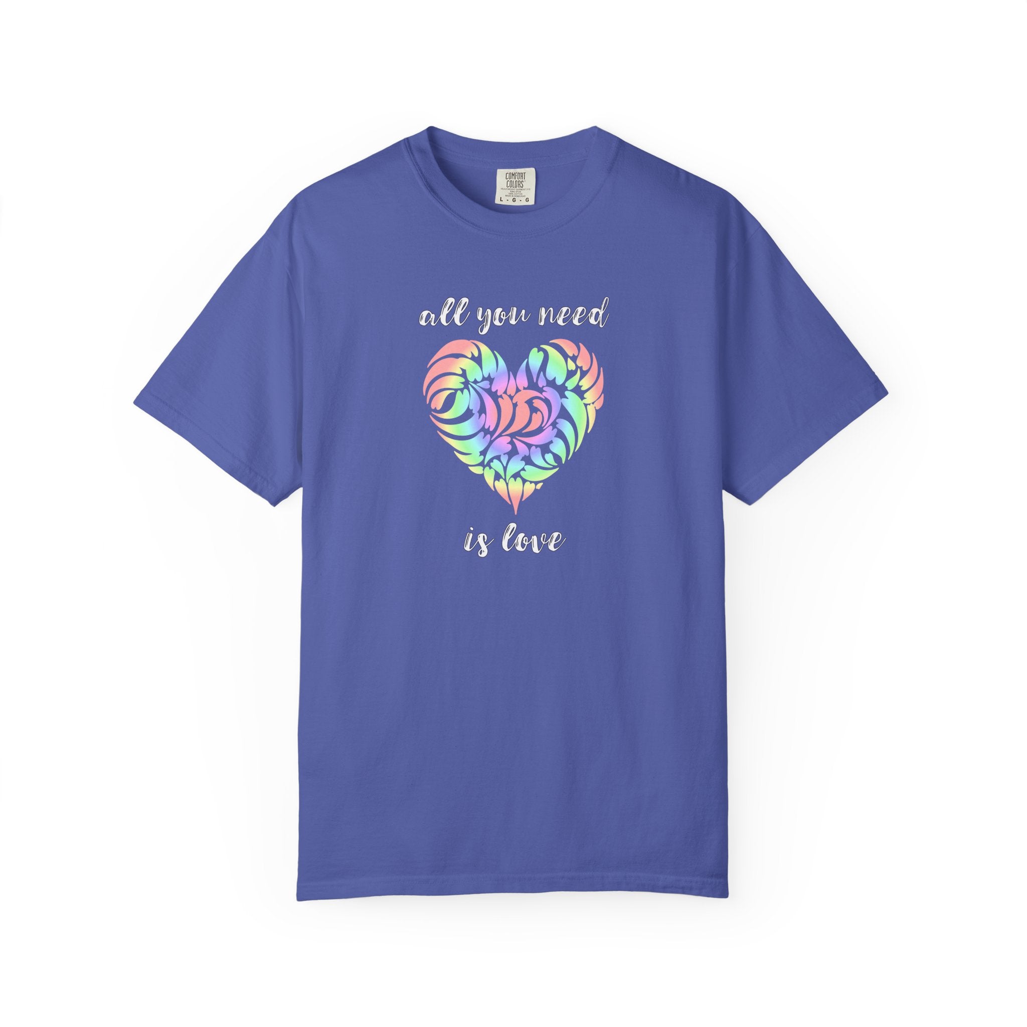 Rainbow Heart Tie-Dye Style T-Shirt — "All You Need Is Love" Graphic Tee