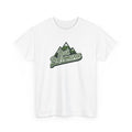 White t-shirt with 'Peak Performance' logo on a white background