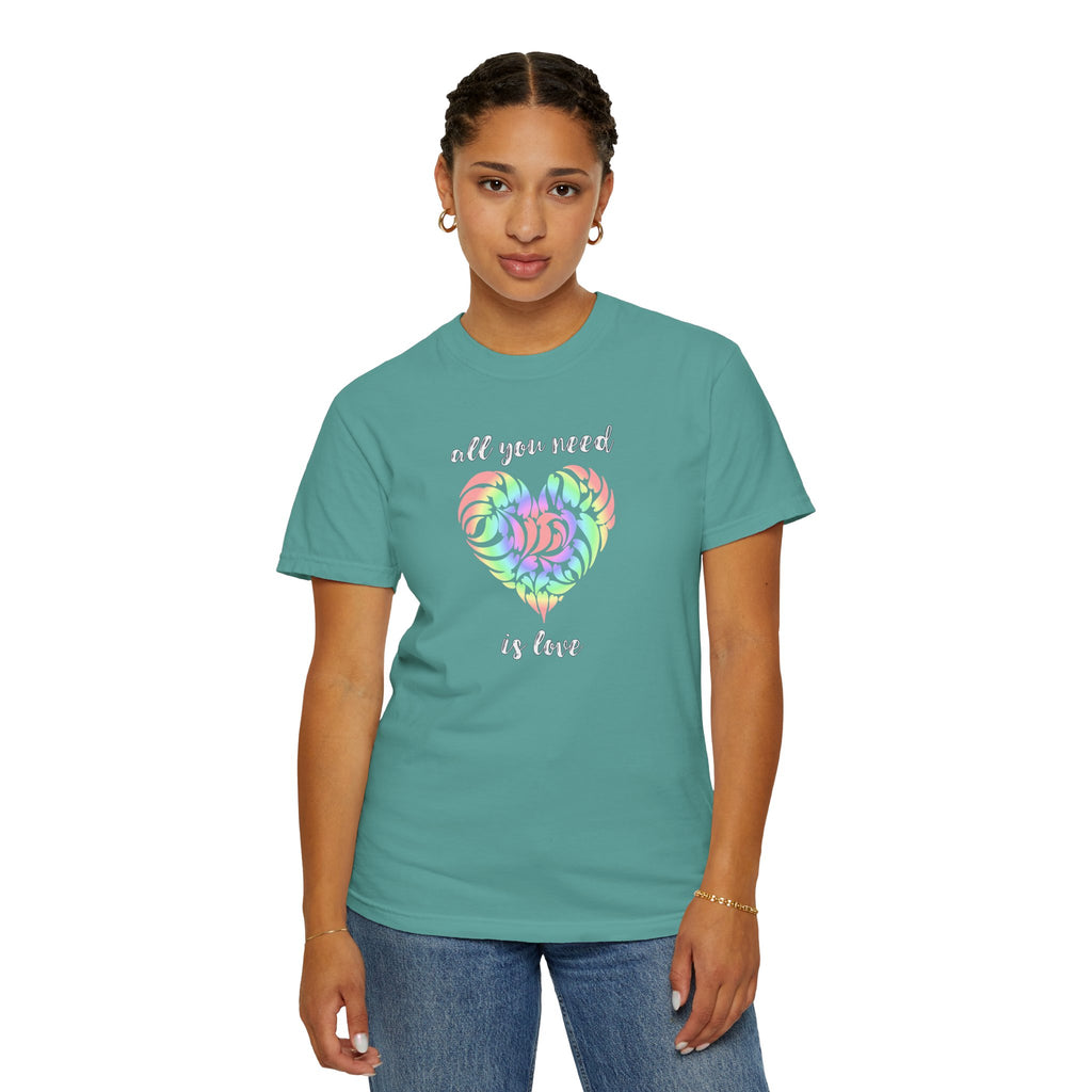 Rainbow Heart Tie-Dye Style T-Shirt — "All You Need Is Love" Graphic Tee