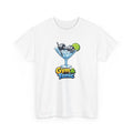 White t-shirt with 'Gym & Tonic' graphic design featuring a martini glass with a lime and weights.