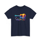 Guitar Sunset T-Shirt — Retro Tropical Sunrise Music Tee