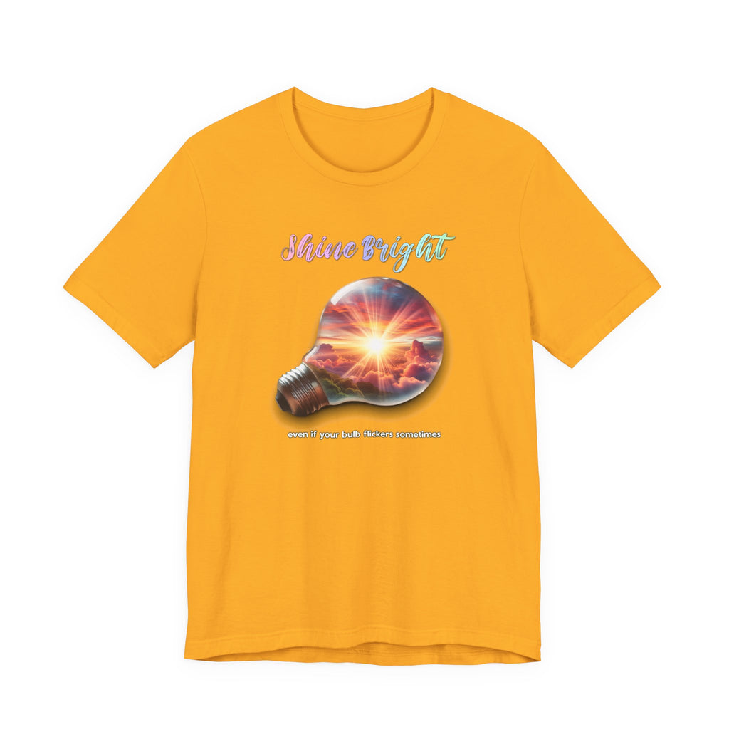 Shine Bright Lightbulb Graphic Tee — Inspirational Sunrise Design