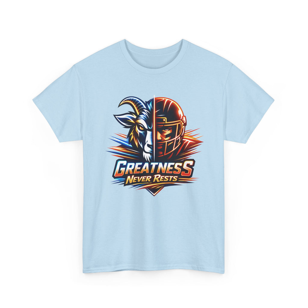 Greatness Never Rests Football T-Shirt — Goat & Helmet Sports Tee