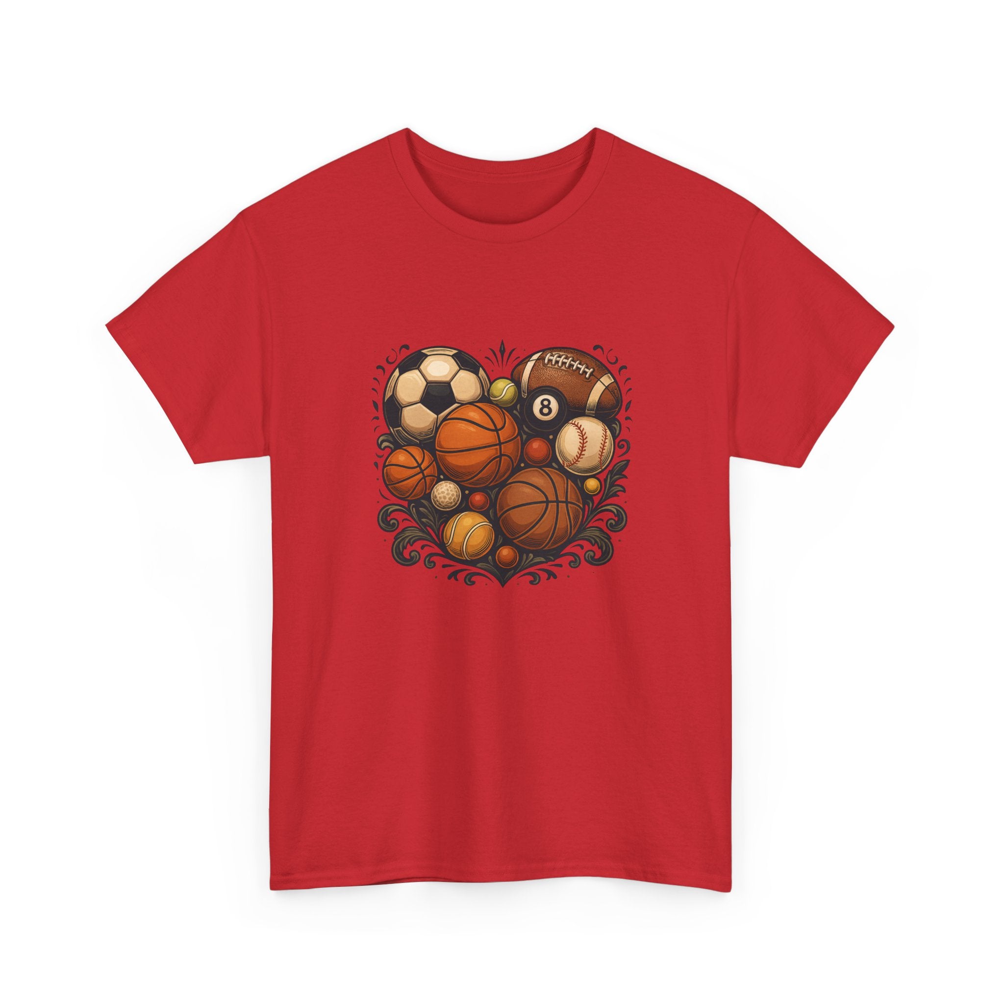Sports Heart Graphic Tee — Basketball, Soccer & Baseball Love Shirt
