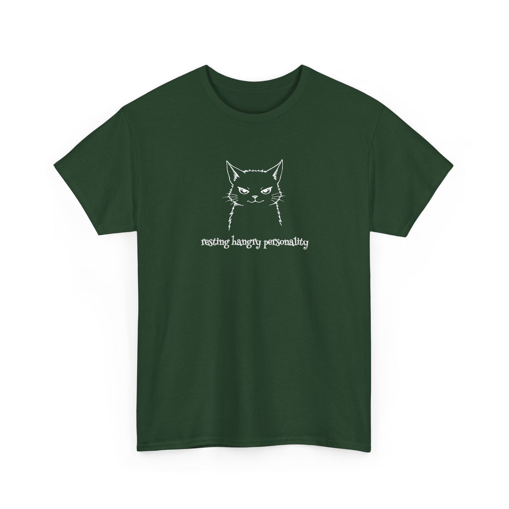 Funny Cat Face T-Shirt — 'Resting Hangry Personality' Minimalist Graphic Tee