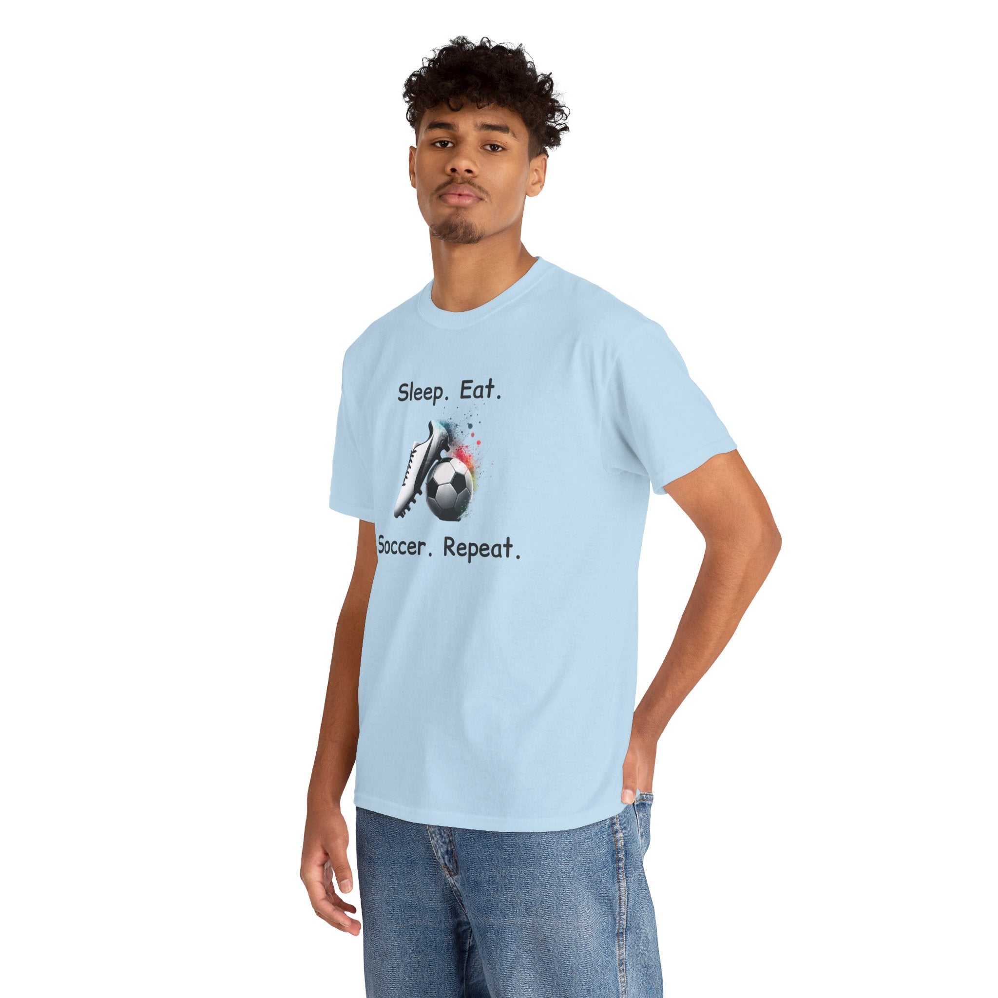 Soccer T-Shirt — "Sleep. Eat. Soccer. Repeat." Youth & Adult Crew Tee