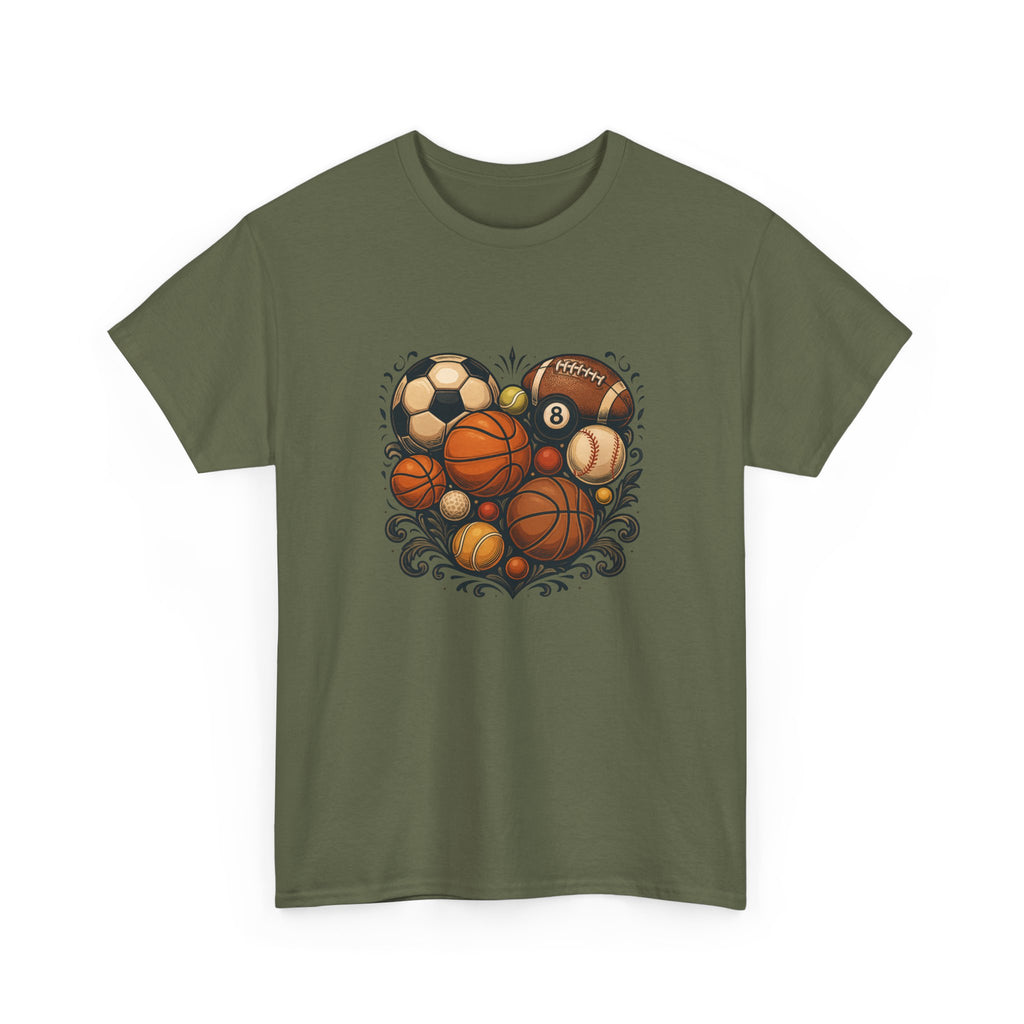 Sports Heart Graphic Tee — Basketball, Soccer & Baseball Love Shirt