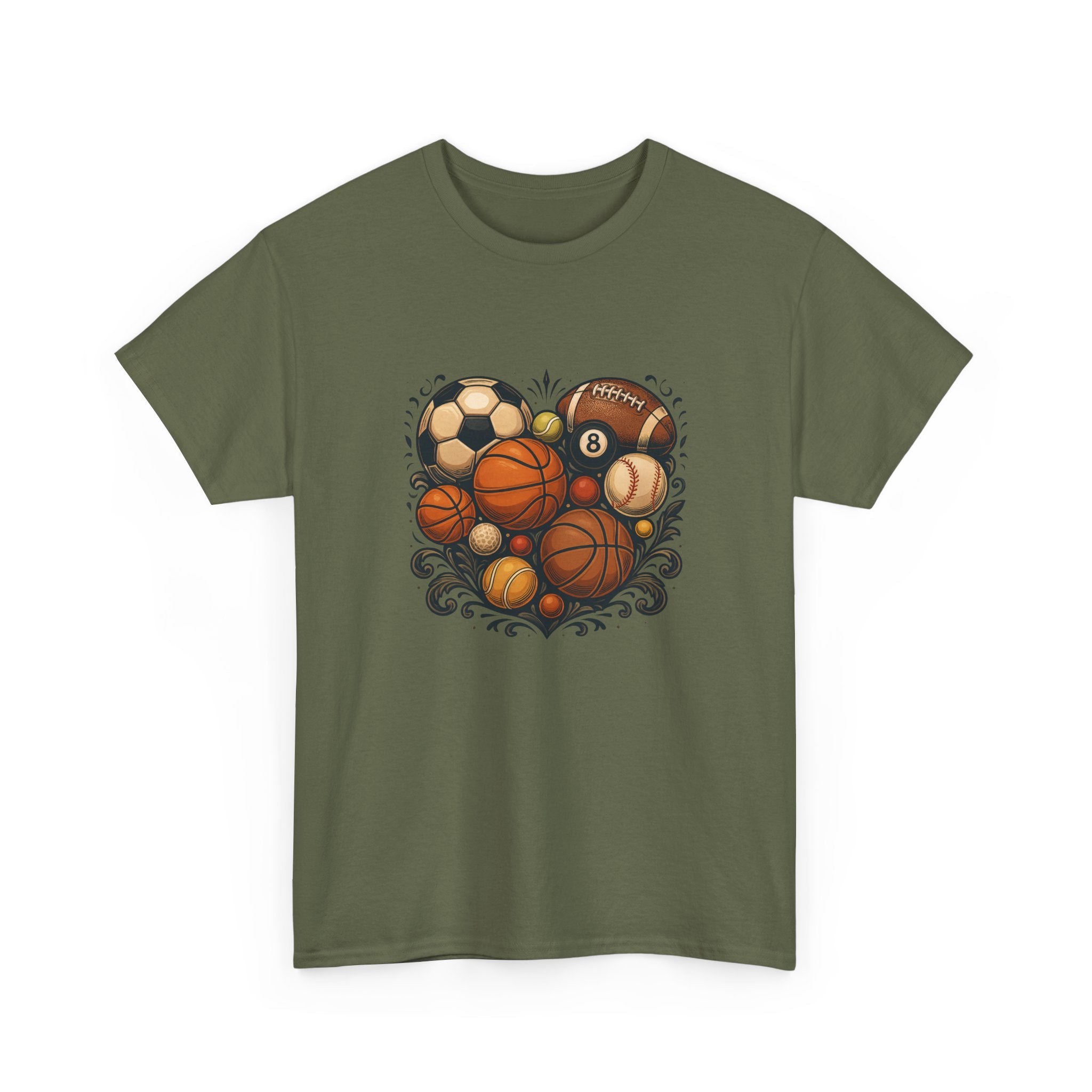 Sports Heart Graphic Tee — Basketball, Soccer & Baseball Love Shirt