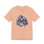Retro Glitch City T-Shirt — Neon Vaporwave Pixel Tech Devices Tee