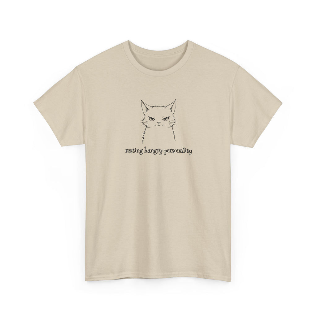 Funny Cat Face T-Shirt — 'Resting Hangry Personality' Minimalist Graphic Tee