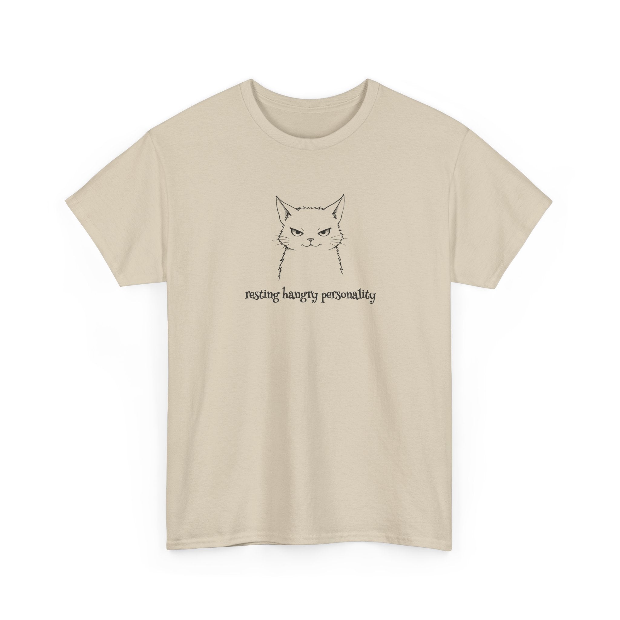 Funny Cat Face T-Shirt — 'Resting Hangry Personality' Minimalist Graphic Tee