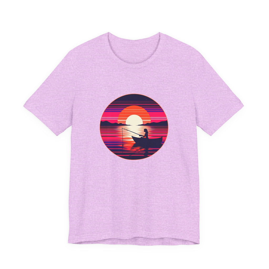 Sunset Fishing T‑Shirt — Retro Ocean Silhouette Tee Woman Fishing