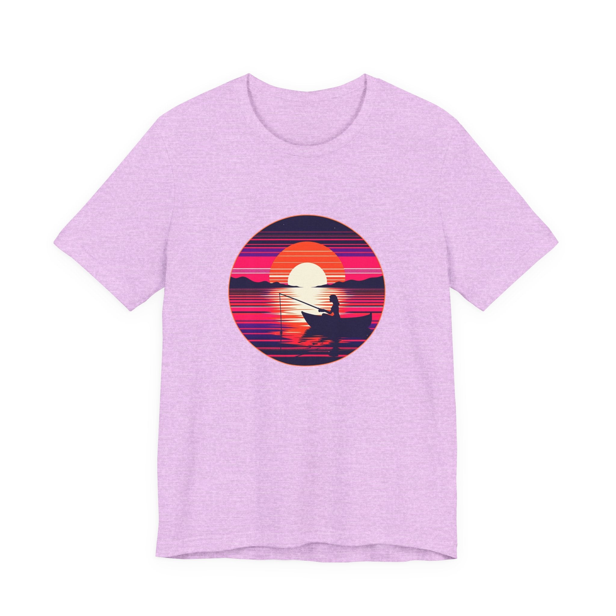Sunset Fishing T‑Shirt — Retro Ocean Silhouette Tee Woman Fishing