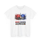 White t-shirt with football helmet design and text 'House Divided Grill United' on a white background