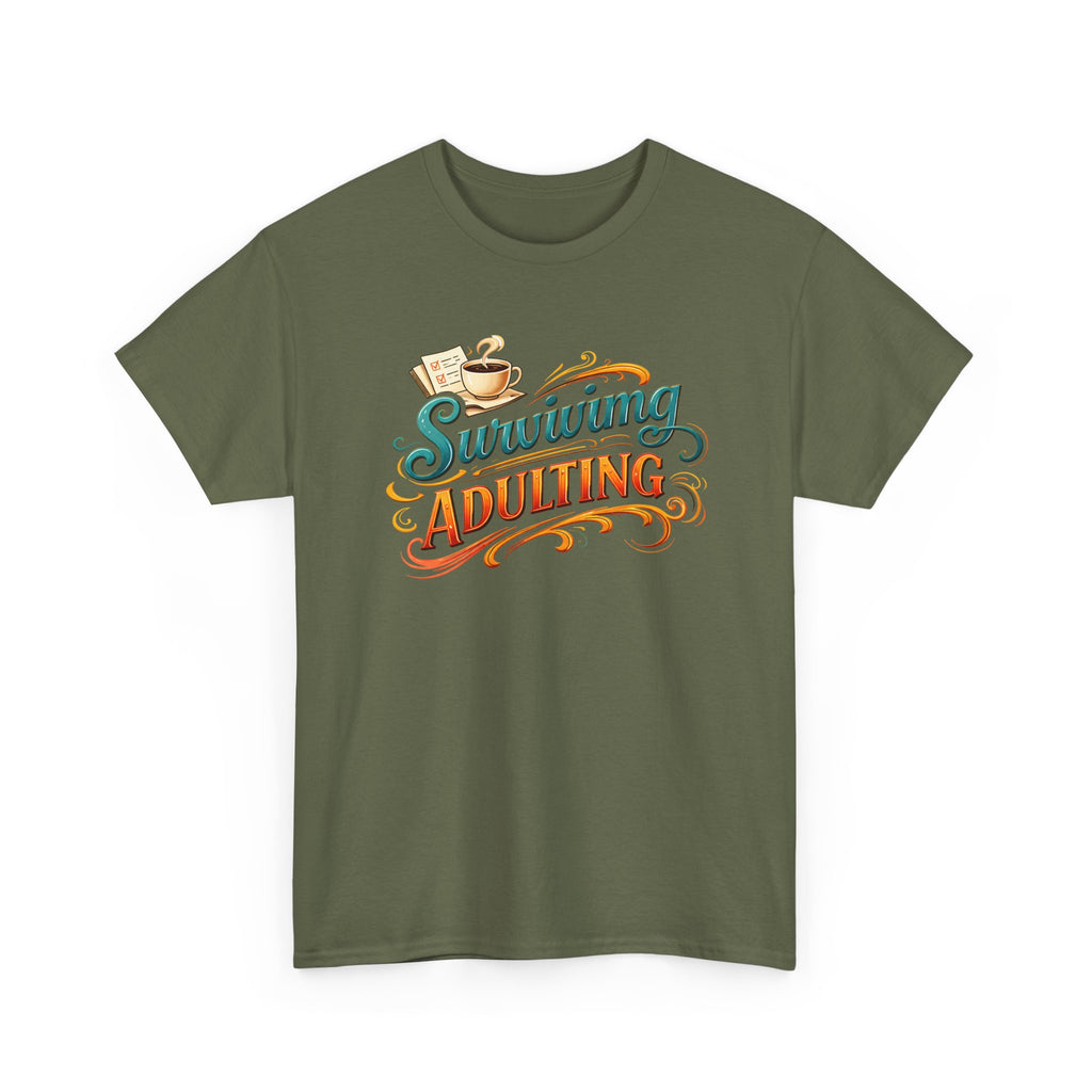 Surviving Adulting T-Shirt — Funny Retro Coffee Graphic Tee for Adults