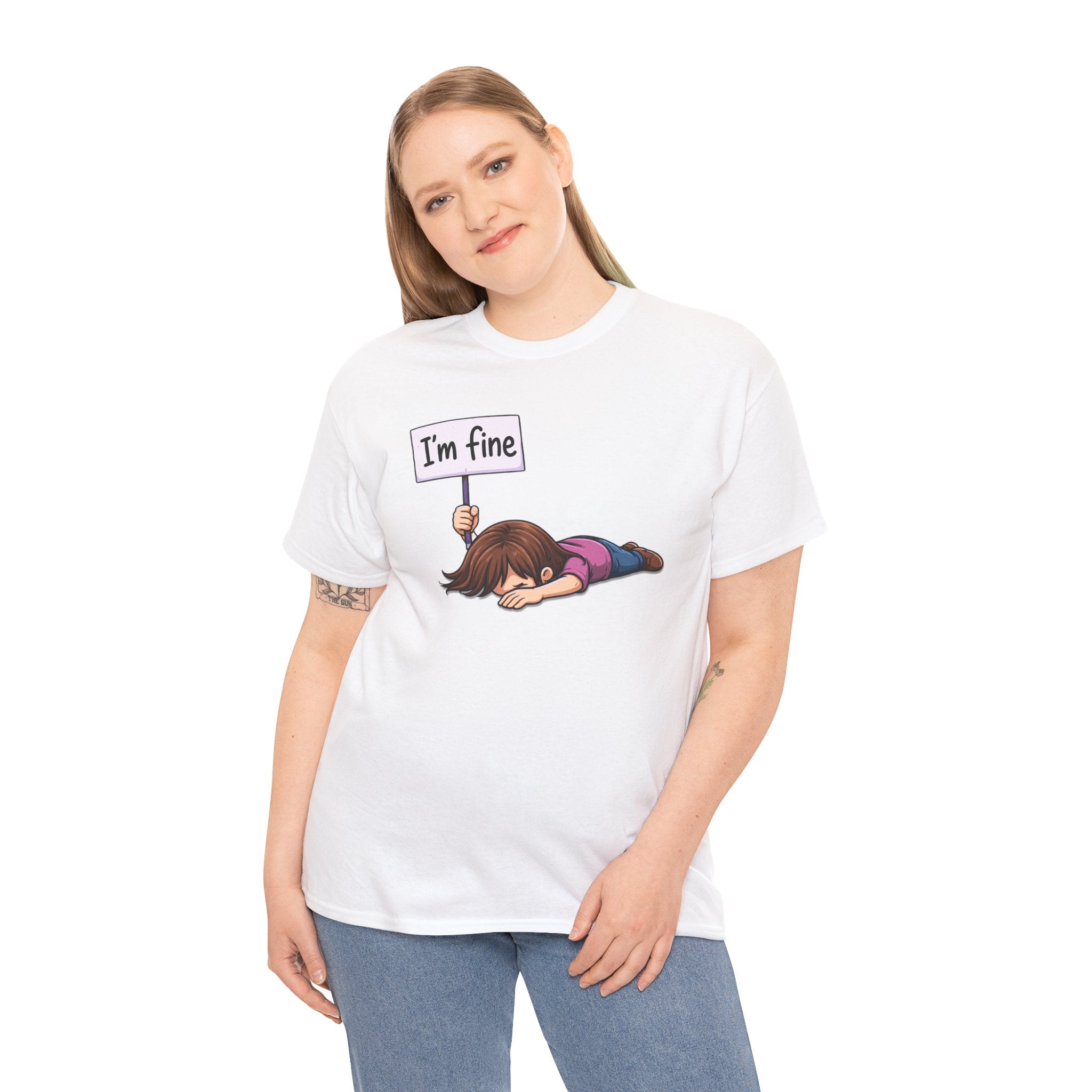 Cute Cartoon Girl 'I'm Fine' Funny Dry Humor Graphic Tee