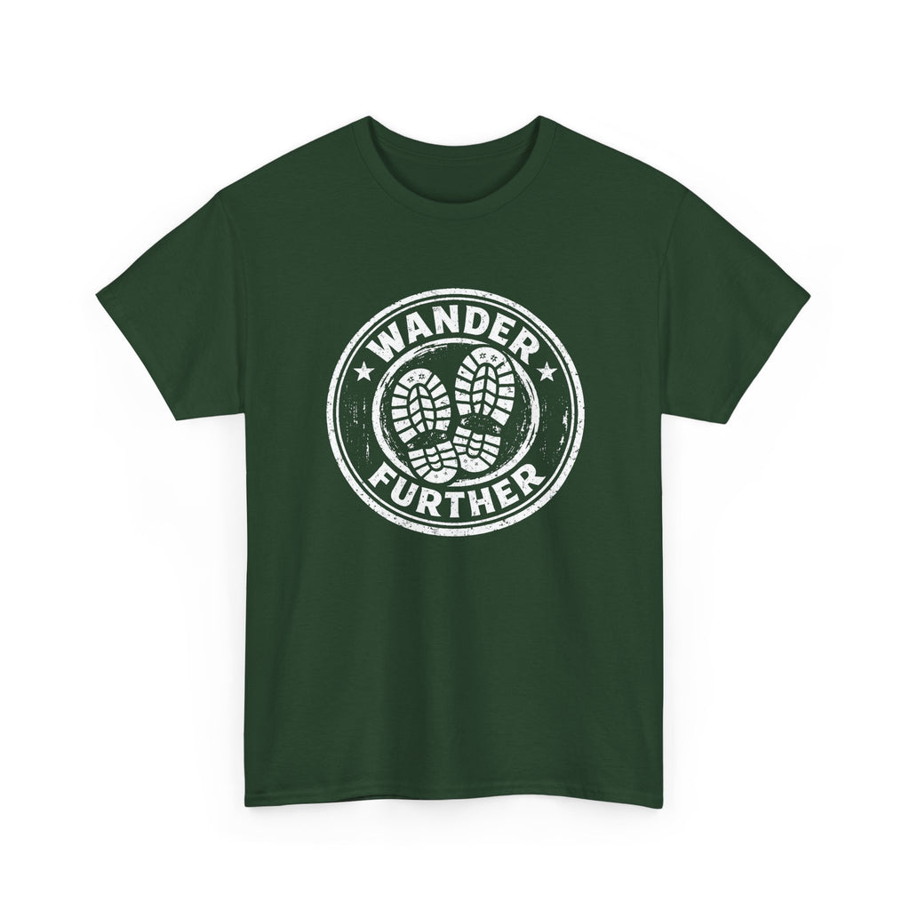 T-Shirt — 'Wander Further' Hiking Boots Graphic Tee — Outdoor Adventure Shirt