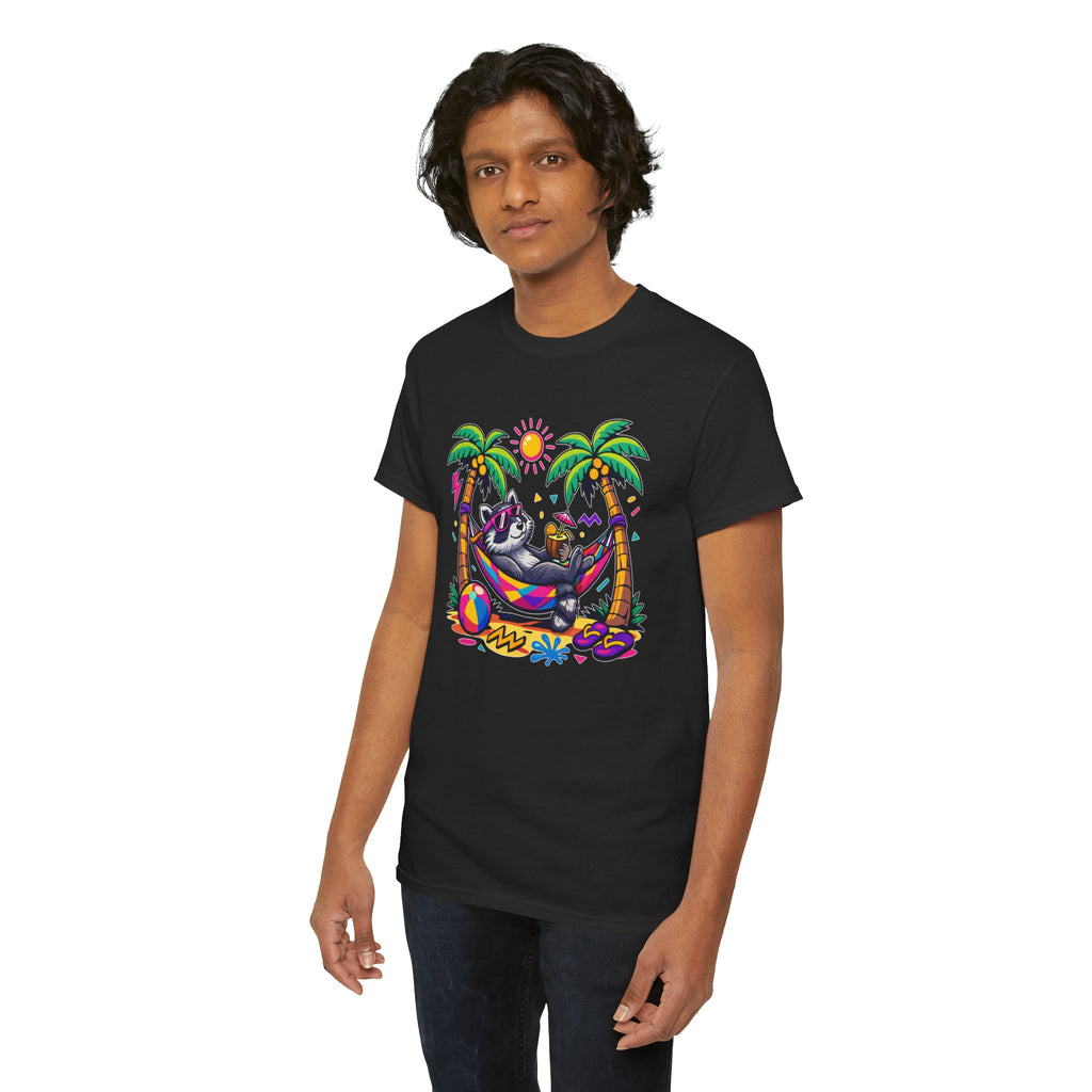 Beach Raccoon Hammock T‑Shirt — Tropical Summer Vibes Graphic Tee