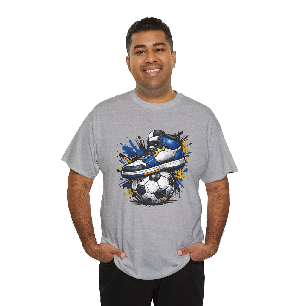 Soccer Cleat Splash T‑Shirt – Blue Sneaker on Ball Graphic Tee