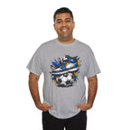 Soccer Cleat Splash T‑Shirt – Blue Sneaker on Ball Graphic Tee