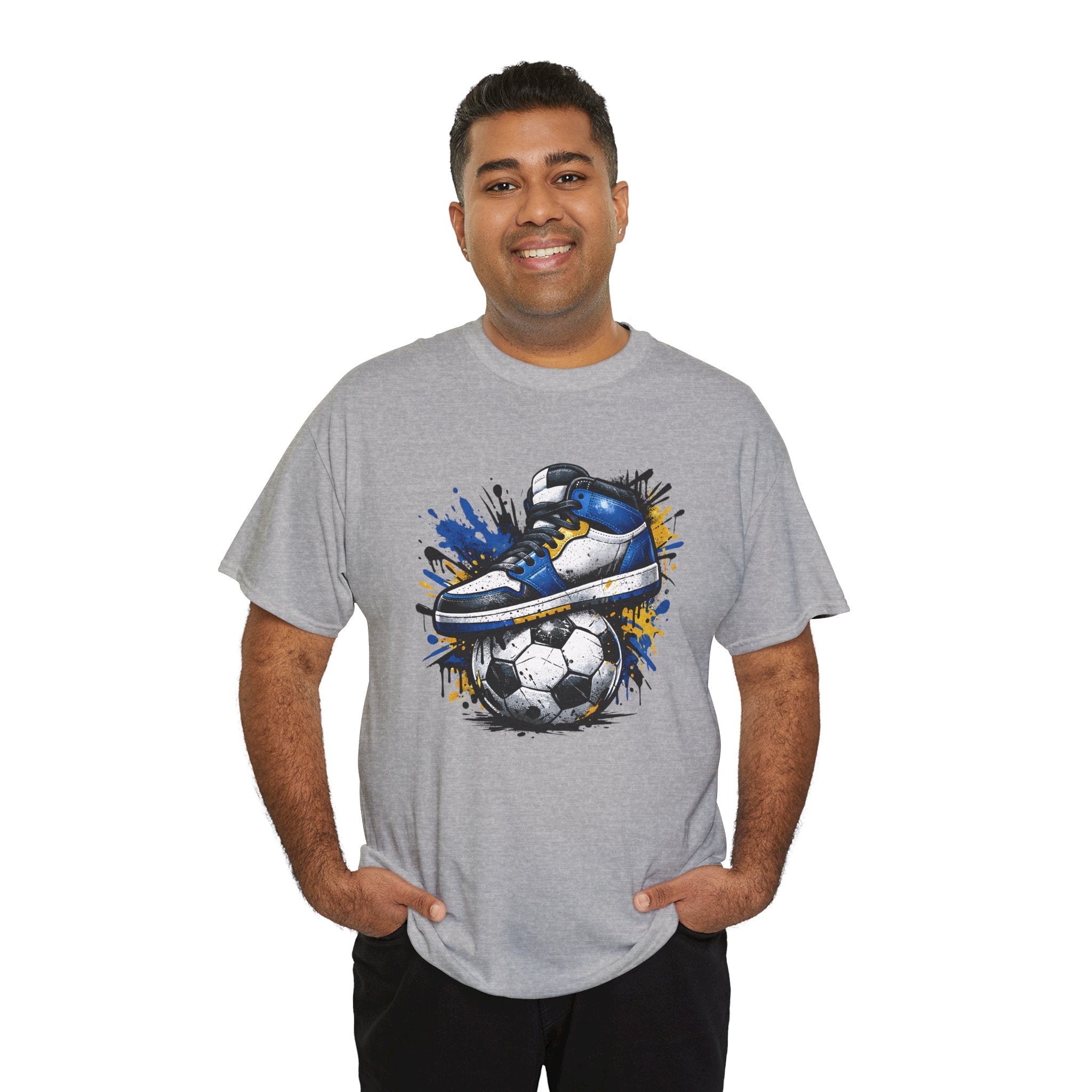 Soccer Cleat Splash T‑Shirt – Blue Sneaker on Ball Graphic Tee
