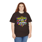 Social Battery Low Need Charger T-Shirt — Funny Sarcastic Introvert Graphic Tee