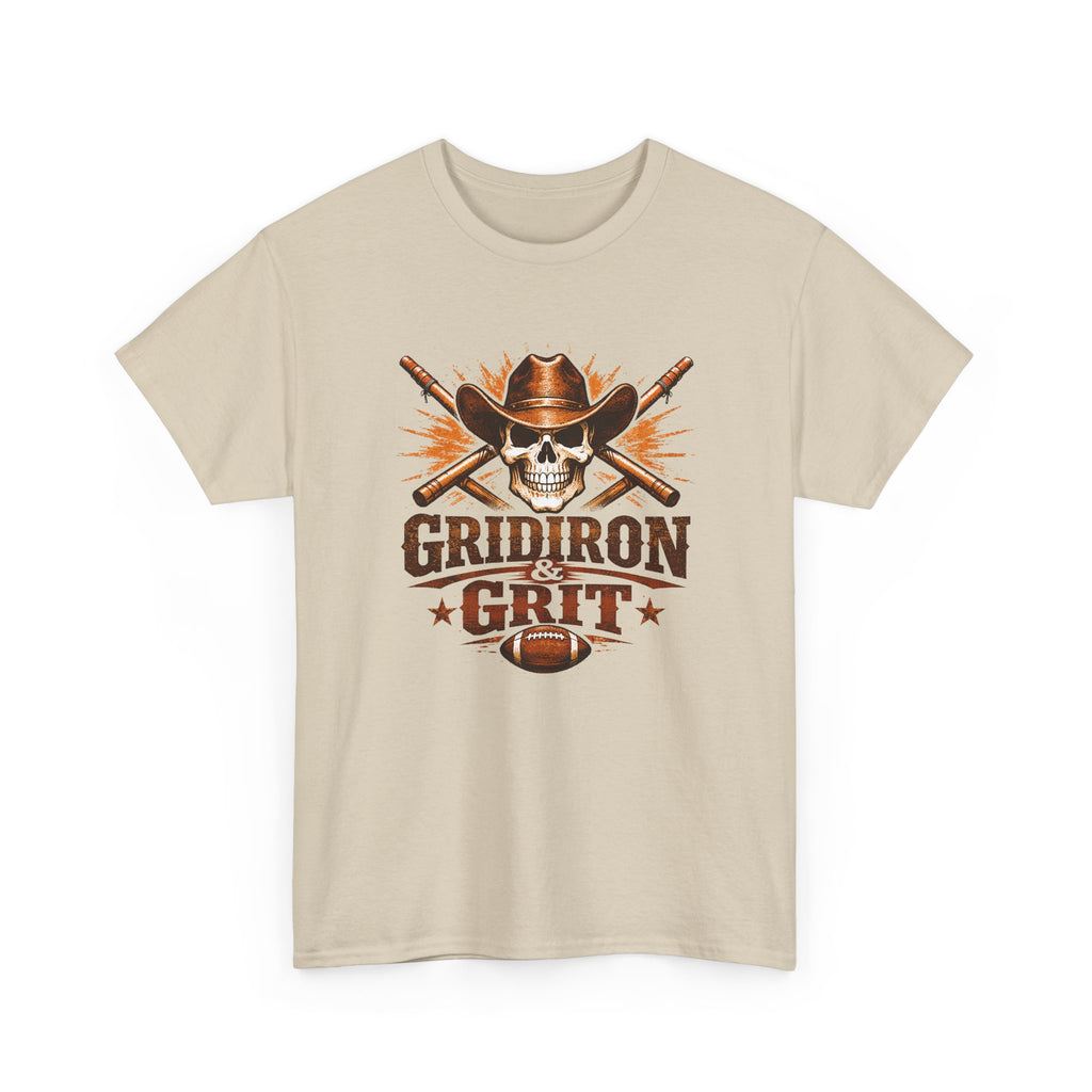 Gridiron Grit Tee — Cowboy Skull Football T‑Shirt