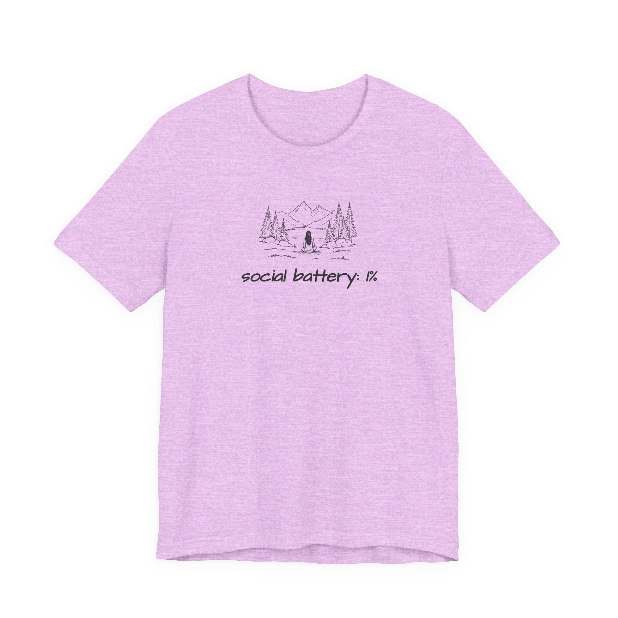 Social Battery Low T-Shirt — Minimal Camping Nature Graphic Introvert Tee