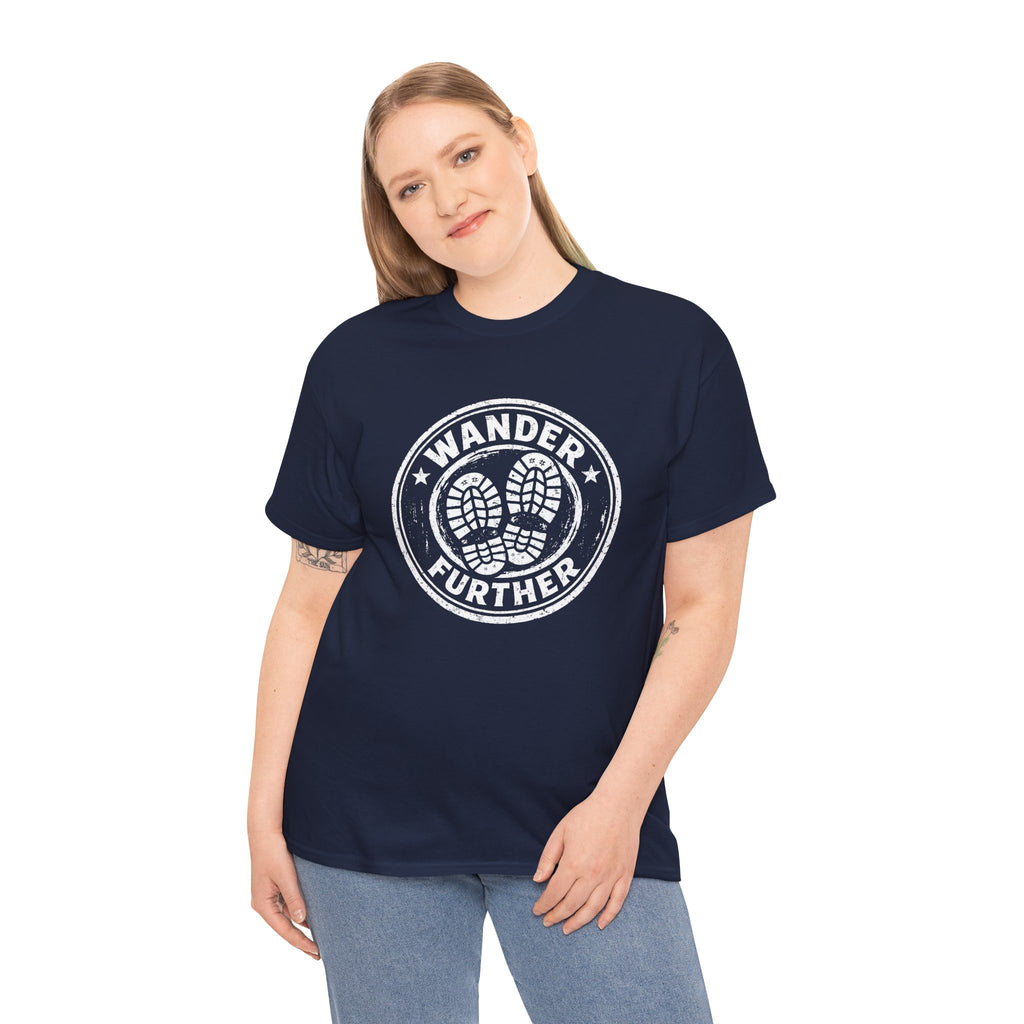 T-Shirt — 'Wander Further' Hiking Boots Graphic Tee — Outdoor Adventure Shirt
