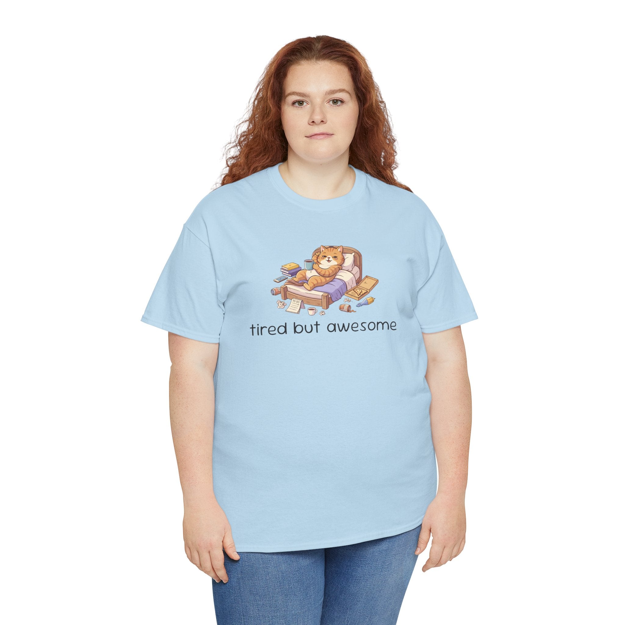 'Tired But Awesome' Cute Cat Relaxing Graphic Tee