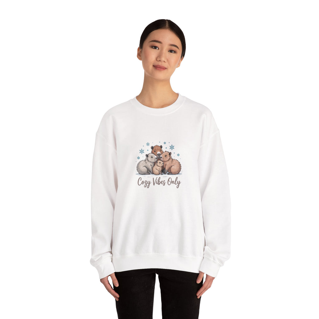 Cozy Vibes Only Sweatshirt — Cute Hugging Capybaras Crewneck