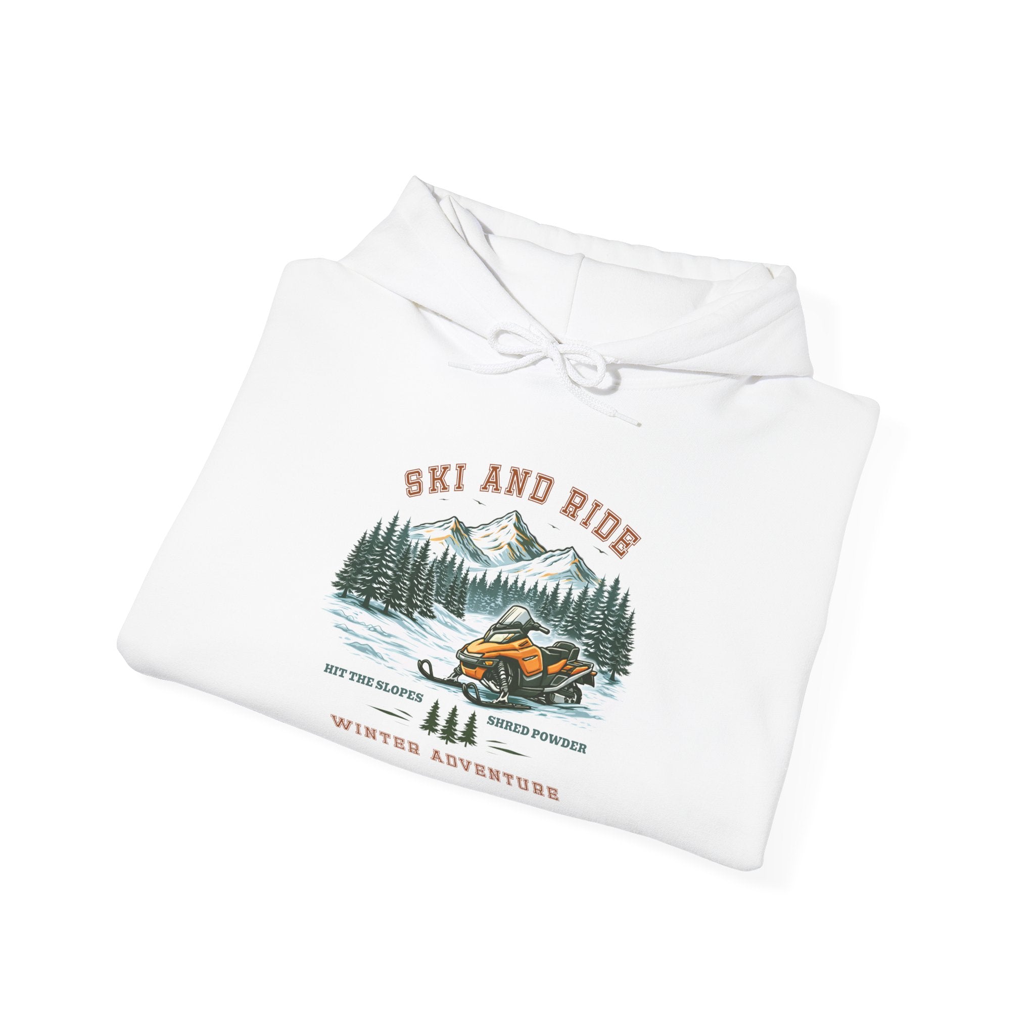Snowmobile Ski and Ride Hoodie — Vintage Mountain Winter Adventure Pullover