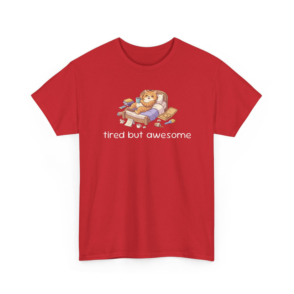 'Tired But Awesome' Cute Cat Relaxing Graphic Tee