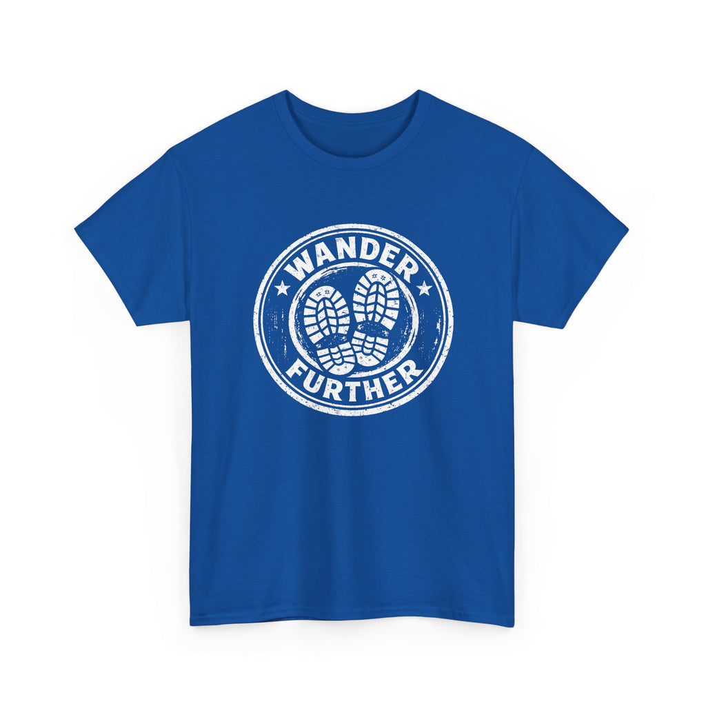 T-Shirt — 'Wander Further' Hiking Boots Graphic Tee — Outdoor Adventure Shirt