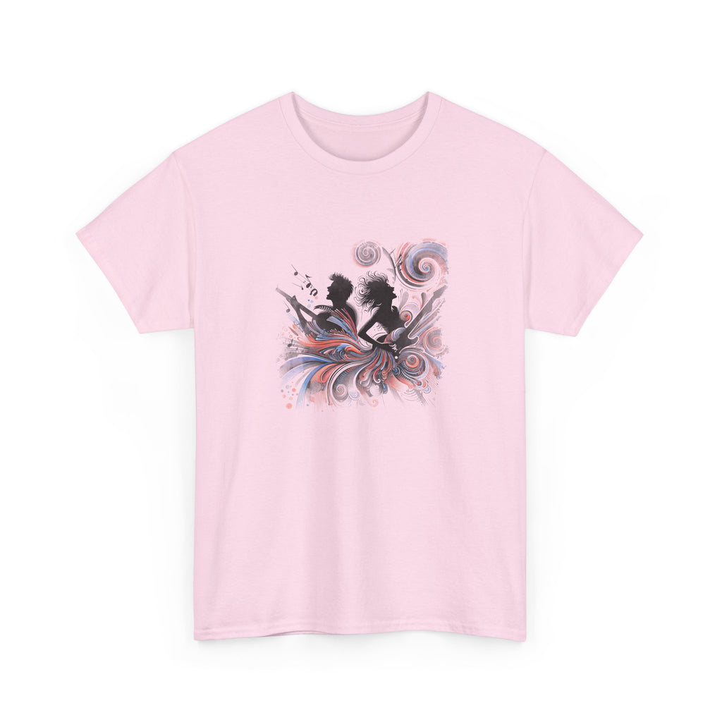 Silhouette Musicians Tee - Artistic Swirl Music Graphic Shirt