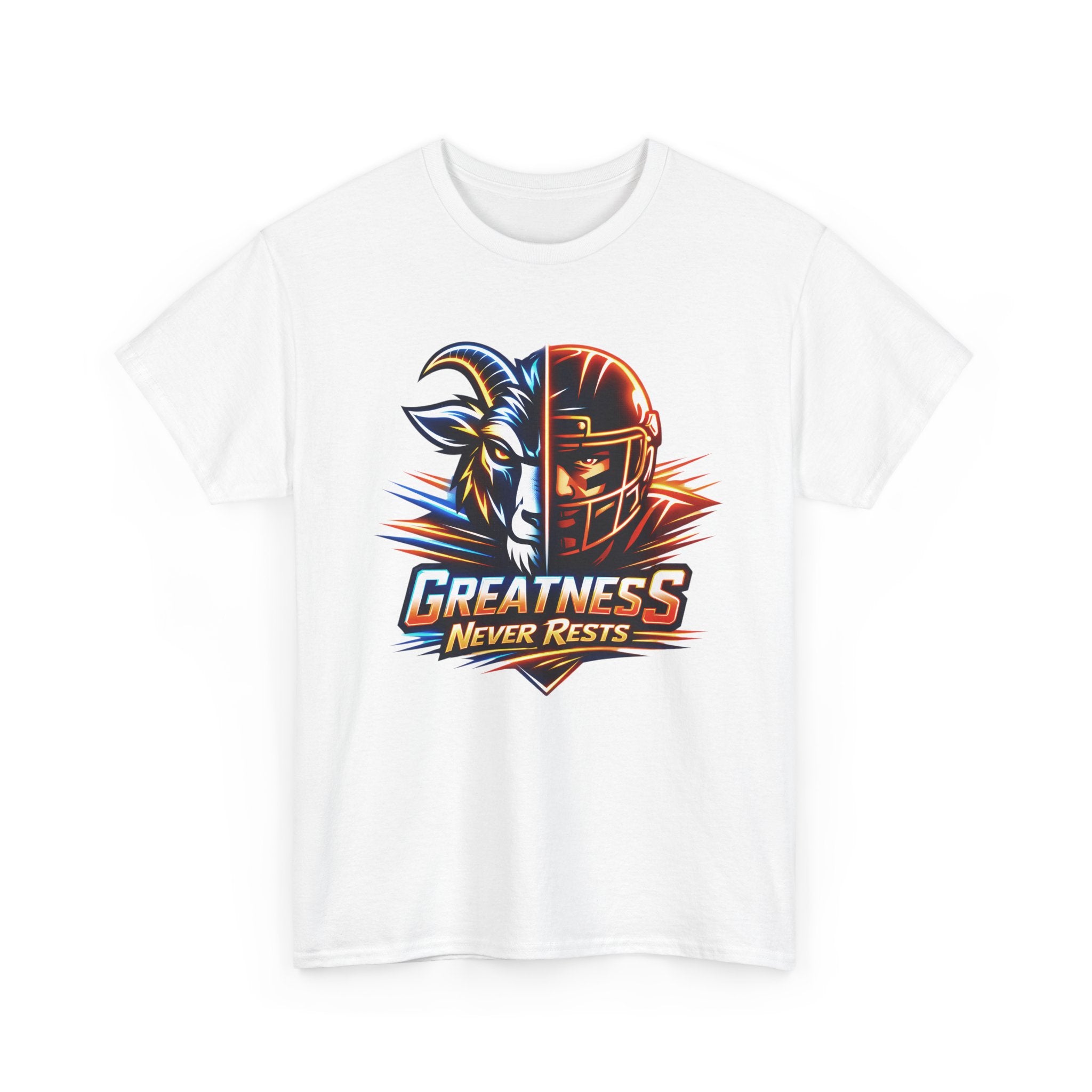Greatness Never Rests Football T-Shirt — Goat & Helmet Sports Tee
