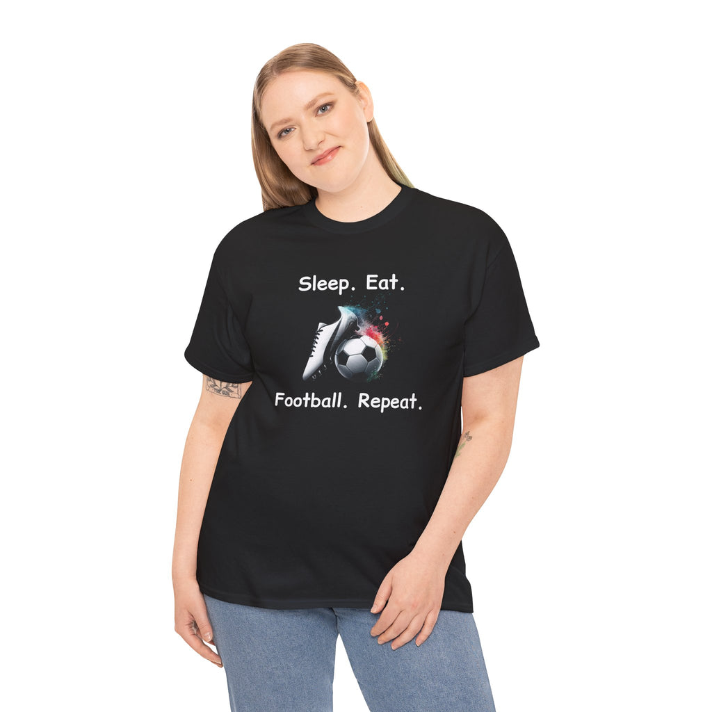 Football Soccer T-Shirt — "Sleep. Eat. Football. Repeat." Youth & Adult Crew Tee