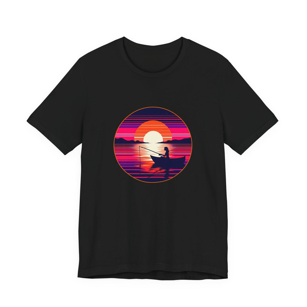 Sunset Fishing T‑Shirt — Retro Ocean Silhouette Tee Woman Fishing