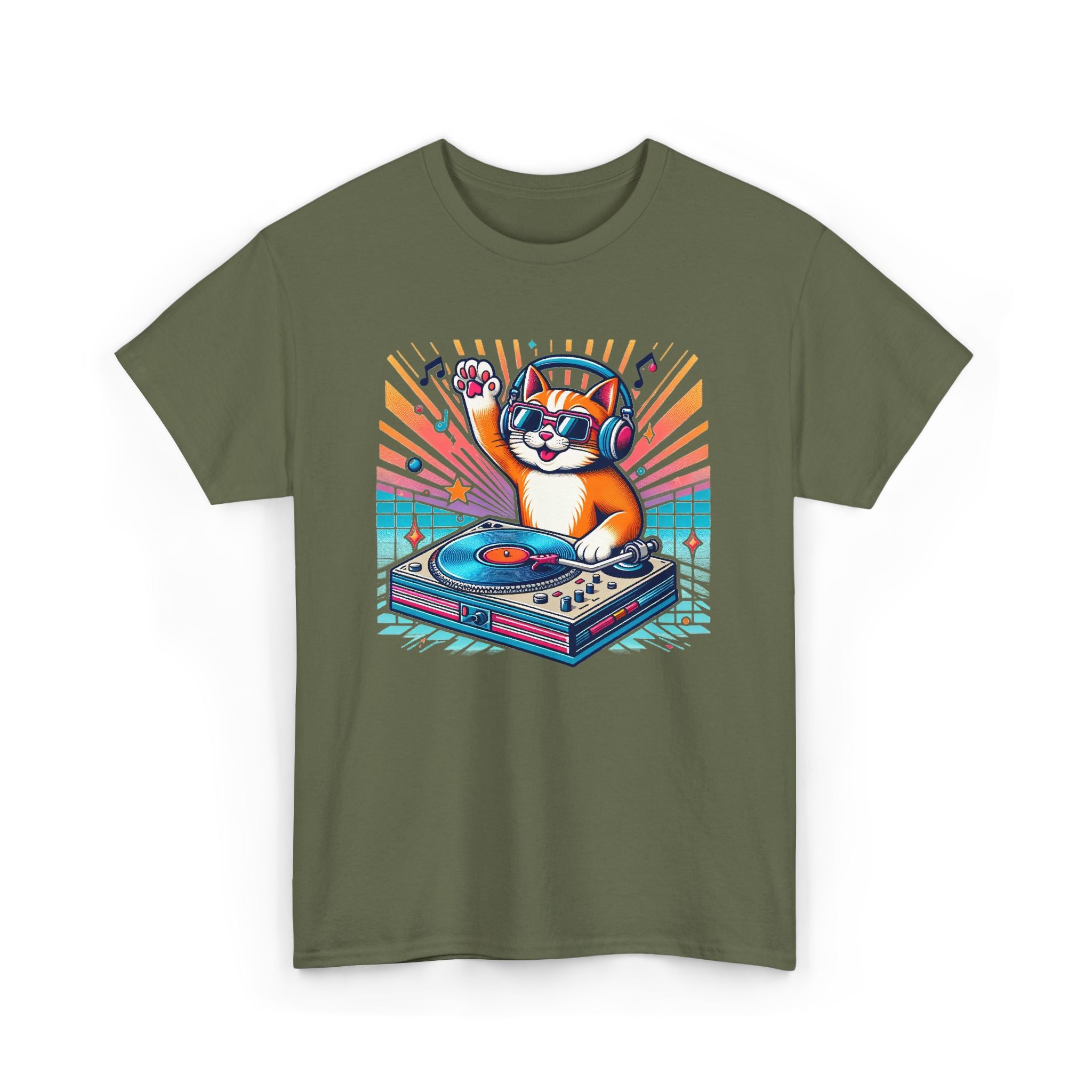 DJ Cat Turntable T-Shirt — Retro Music Cat Graphic Tee