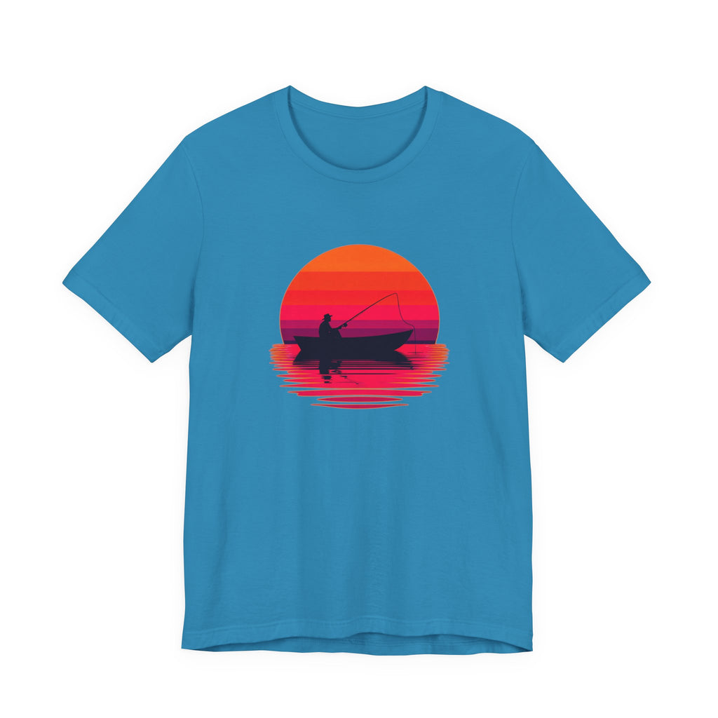 Fishing Sunset T‑Shirt — Retro Sunset Fisherman Boat Tee